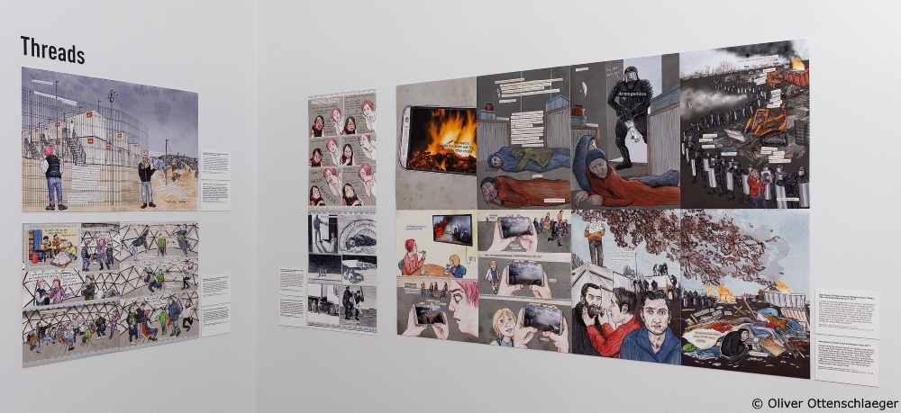 Ausstellungsansicht mit Threads Von Kate Evans © Oliver Ottenschlaeger